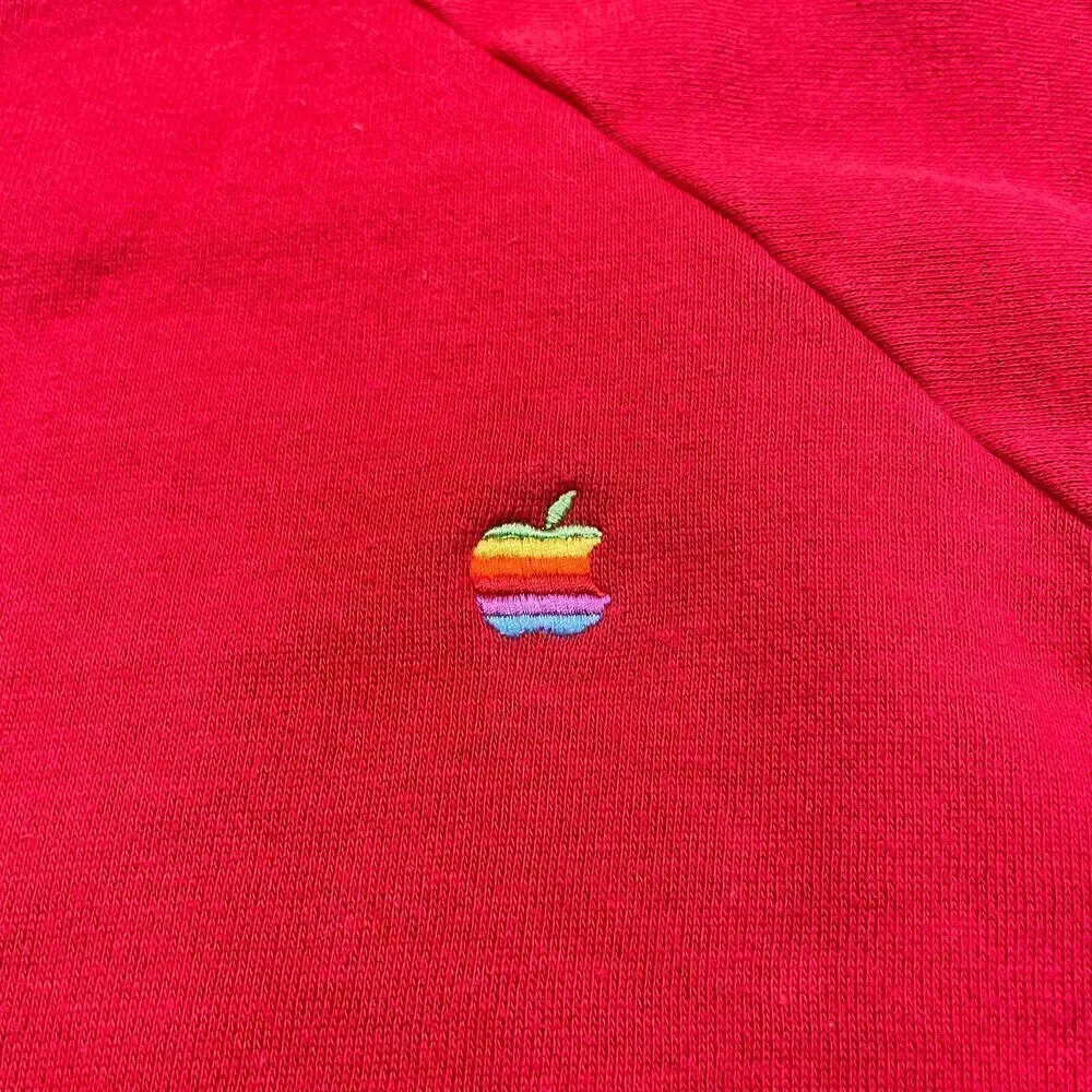 Vintage Sweatshirt Mens Large Red Apple Computers 80s Logo Fleece Crewneck